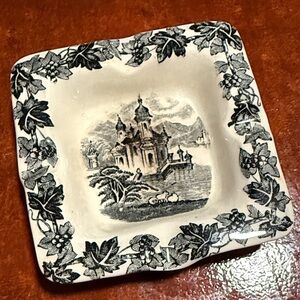 Square Ceramic Dish with Black Floral Design